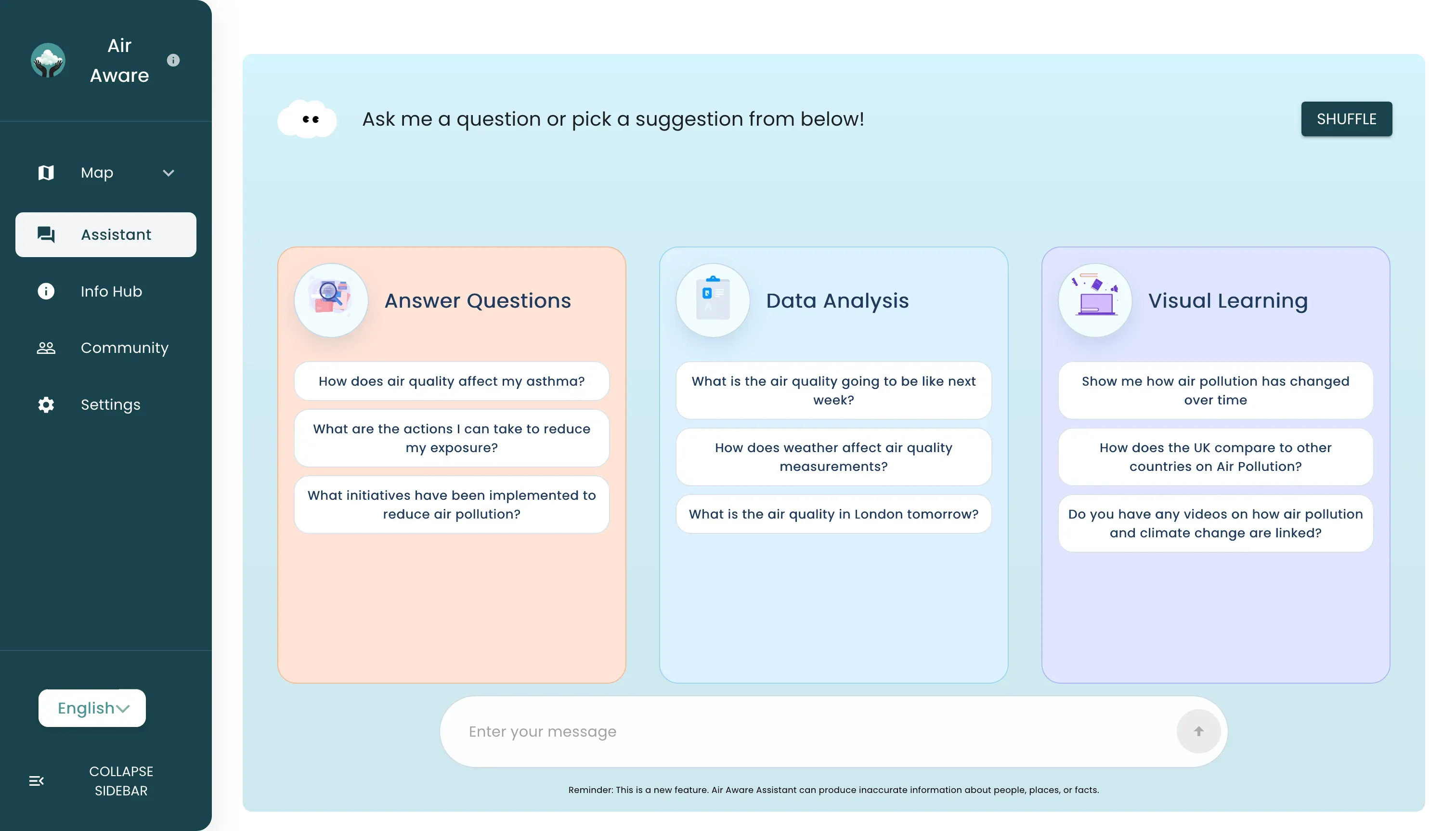 Air Aware conversational AI assistant interface