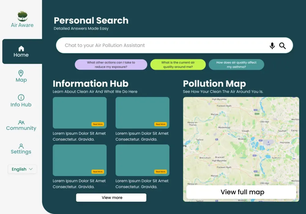 Air Aware second design iteration of the home page