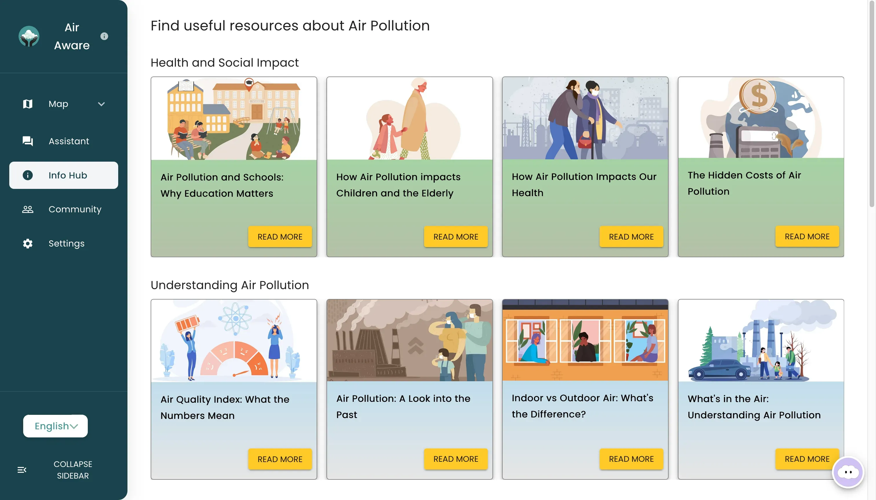 Air Aware information hub with multilingual explainers
