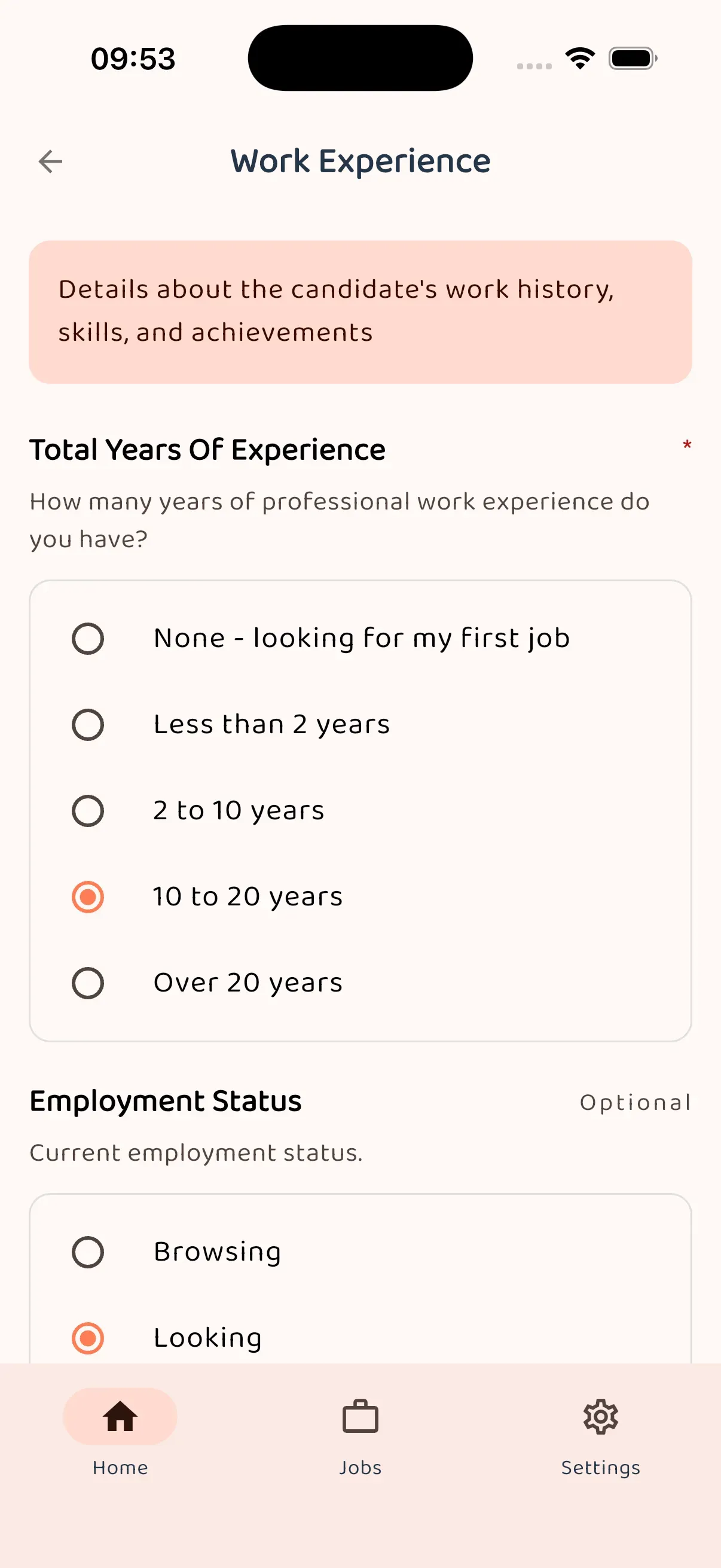Candidate profile view shaped around the candidate's actual story