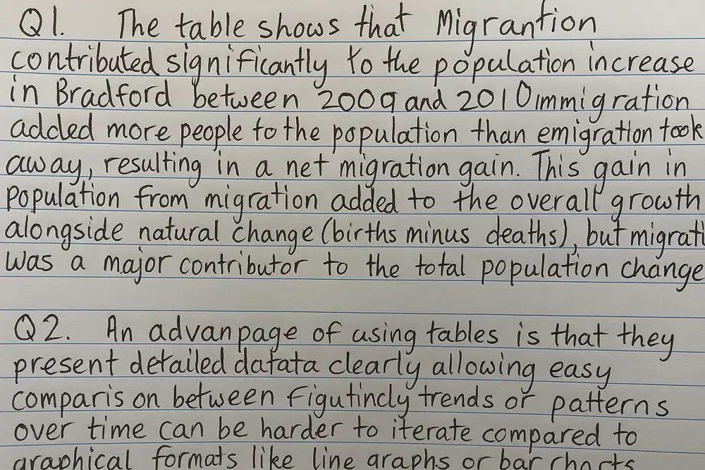 Handwriting recognition view showing a scanned student response digitised alongside the original