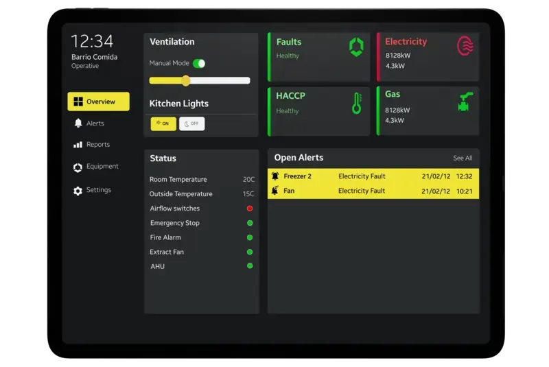 Kitchen tablet showing daily workflows for prep and service