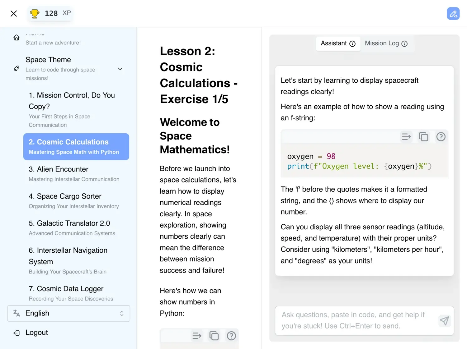 Lesson library view with curriculum-aligned units and exercises