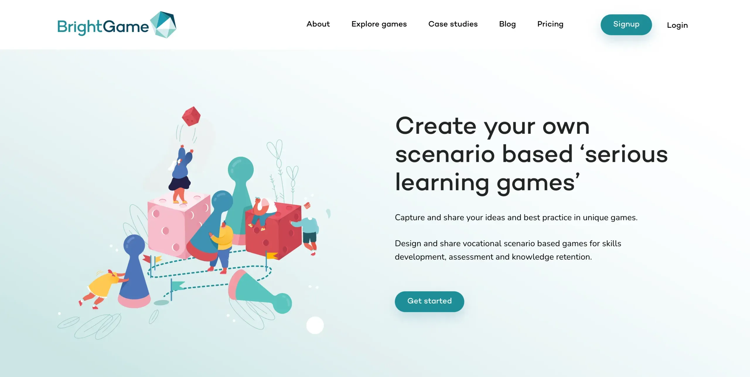 WordPress site embedding a BrightGame learning game inline